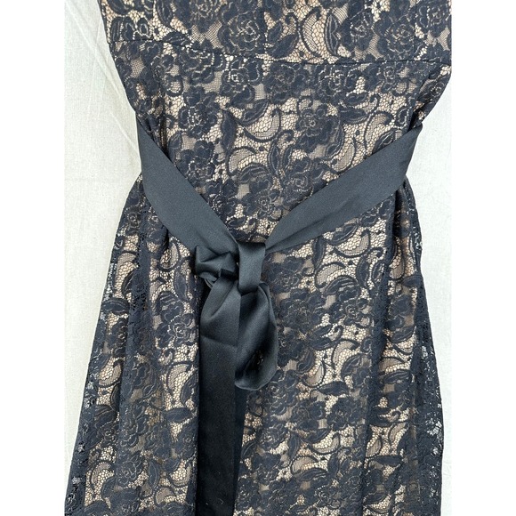 Ann Taylor LOFT Women's Strapless Lace Ribbon Black Tan Dress Size 6 Floral - Picture 2 of 7